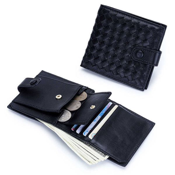 

full leather short wallet for women's new sheepskin woven multifunctional folding wallet zero wallet