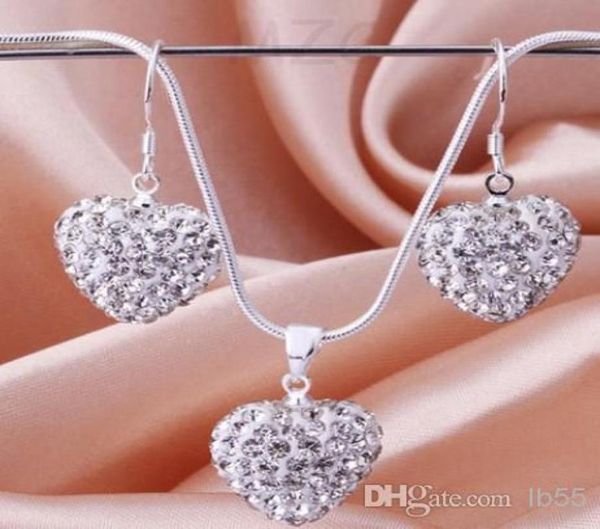 

gift heart crystal necklace earring set silver plated jewelry rhinestone disco crystal bead necklace women jewelry gift1497991