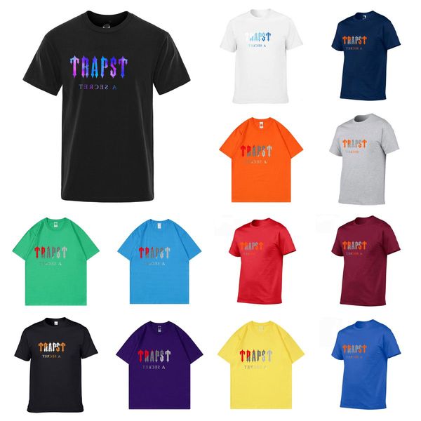 

men's t-shirt trapstart t-shirt designer shirt printed letters luxury black & white gray rainbow summer sports fashion cotton rope shor, White;black