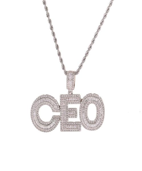

az customize name baguette letter pendant necklace with rope chain gold silver bling zirconia men hiphop pendant jewelry2334806