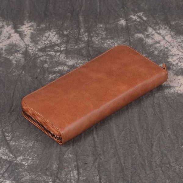 

clutch bag new women's antique oil wax leather handbag men's multi card long zipper wallet fashion card bag