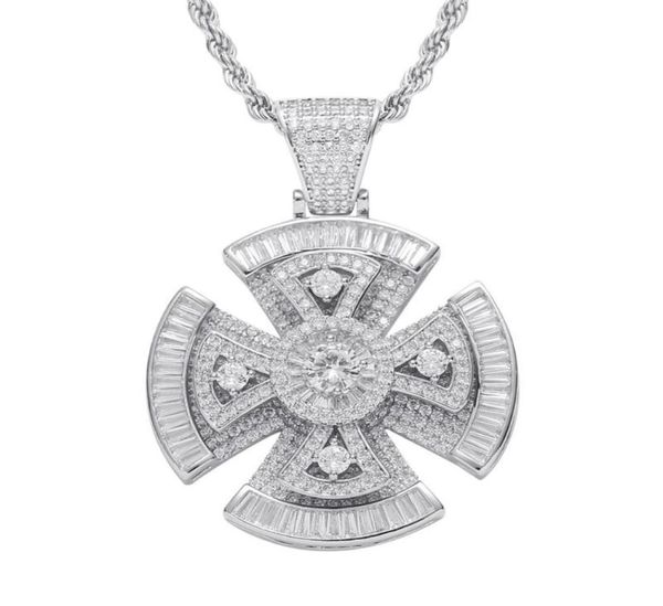 

brass material rotatable cross pendant necklace iced out micro pave cz gold silver color hip hop jewelry with 4mm tennis chain1013586