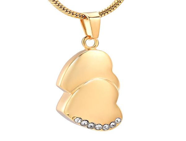 

lkj12447 double hearts gold color stainless steel cremation jewelry funeral urn ash holder keepsake jewelry engravable pet urn nec9413411, Silver