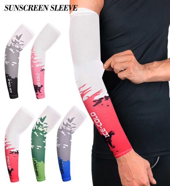 

5 colors outdoor sports arm compression sleeve basketball cycling arm summer running uv protection volleyball sunscreen printing b5415628, Black;gray