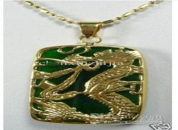 

whole beautiful 18k gp green jade men039s women039s dragon pendent necklace9519215, Silver