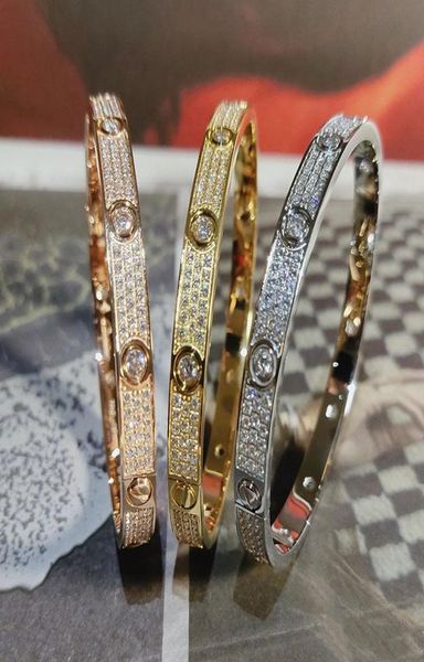 

celebrity style couple bangle wide version narrow version full zircon men and women same gold color and silver color bangle zk1566116, Black