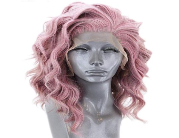 

high temperature fiber short wave bob full hair wigs pink synthetic lace front wigs for women 14inches6152520, Black