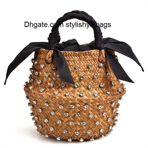 

evening bags handmade embellished straw bag summer holiday beach bag with pearl ladies woven bucket diamond bag designer handbags