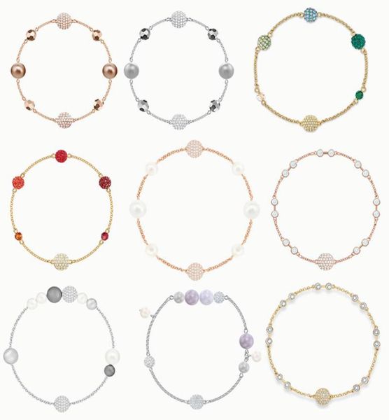 

2021fashion jewelry swa remix collection round pearl strand bracelet elegant crystal shape female trend romantic gift link chain3800652, Black