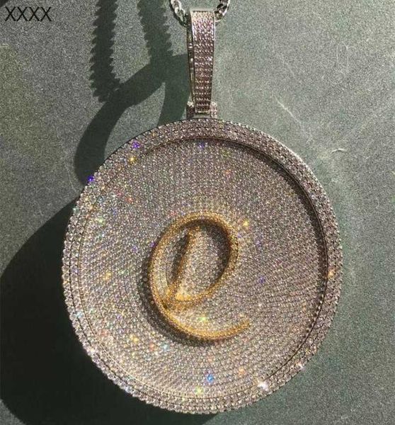 

super bling iced out gold plated full cz big round custom letter pendant necklace mens hip hop bling jewelry gift7531992, Silver