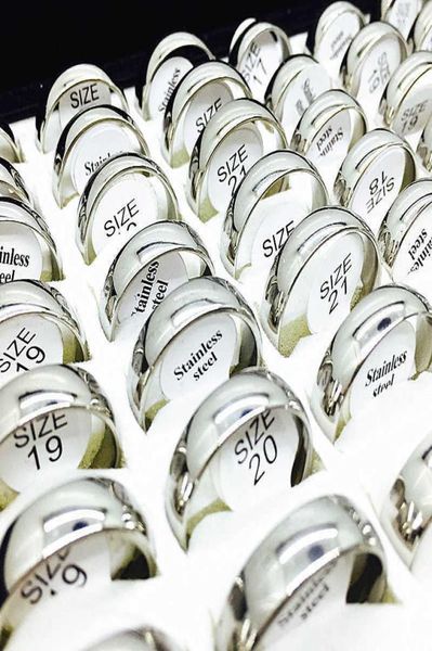 

100pcslot silver ring couple men women silver 6mm stainless steel jewelry wedding engagement party whole lots bulk bra9466599