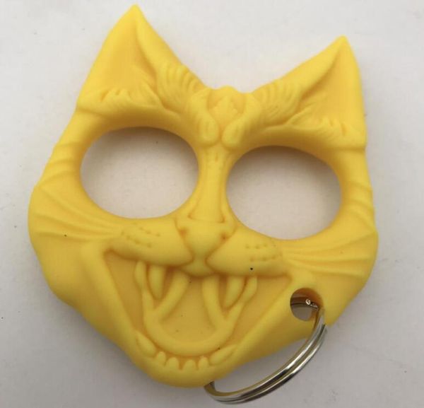 

new yellow and black cat head keychain knuckles plastic hand buckle outdoor selfdefense tools mini finger tiger2109312