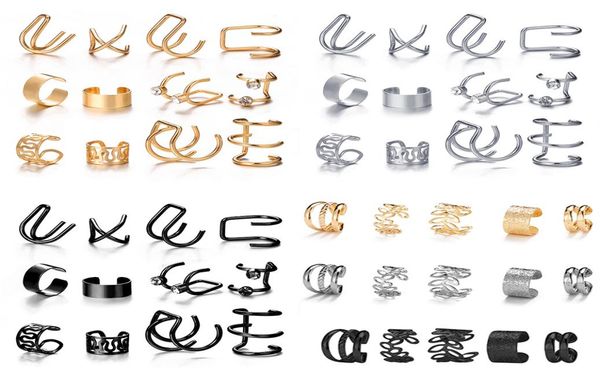 

ear cuff helix non piercing clip on cartilage rhinestone earrings set for women men jewelry accessories8209088, Silver