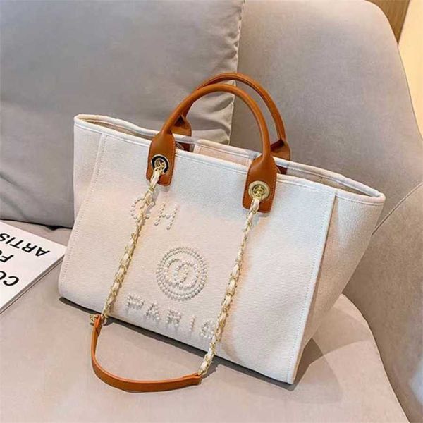 

classic women's luxury evening ch handbags pearl tote canvas beach bag designers portable shoulder large capacity big ladies backpack m