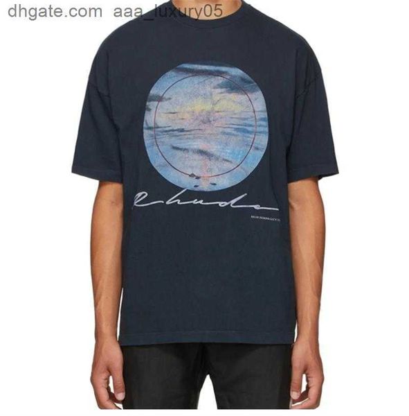 

designer fashion clothing tees hip hop tshirts rhude sunset print round neck short sleeve t-shirt loose cotton ins couple streetwear sports, White;black