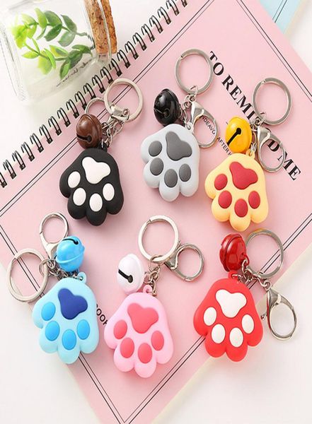 

cute cat paw keychain creative gifts cat pad key chain cartoon panda paw keyrings bells key rings3095633, Slivery;golden
