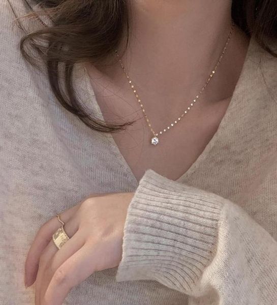 

new style 925 sterling silver single diamond necklace advanced simple shiny zircon pendant feminine clavicle chain party jewelry9554064