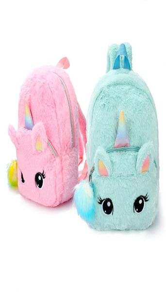 

unicorns cartoon school book bag backpacks cute fashion fur backpacks for girls travel backpack children schoolbag kids gift y20072070862