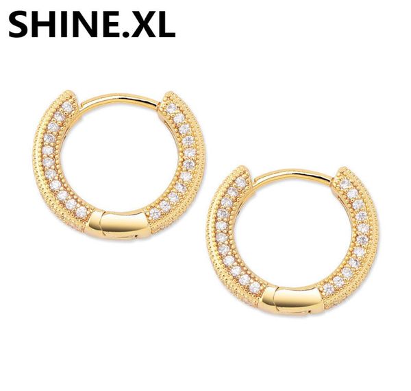 

hip hop mens hoop earrings iced out full zircon gold silver plated fashion earrings for women man6229131, Golden;silver