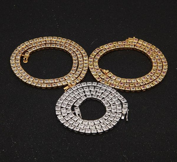 

hip hop bling chains jewelry mens iced out diamond tennis chain necklace bracelet square colorful zircon necklaces18i5046134, Silver