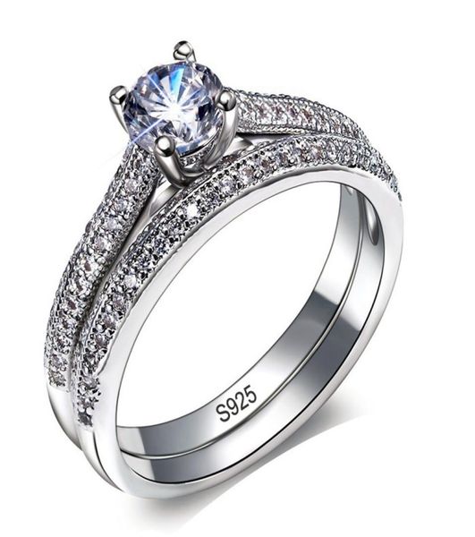 

big brand wedding ring set solid 925 sterling silver 1ct zircon cz engagement rings for women vintage jewelry9202595, Slivery;golden