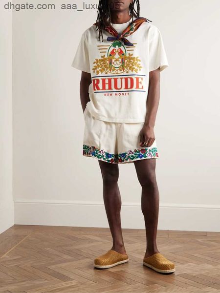 

designer fashion clothing tees hip hop tshirts rhude washed beige old printed cotton loose high street round neck casual t-shirt new men str, White;black