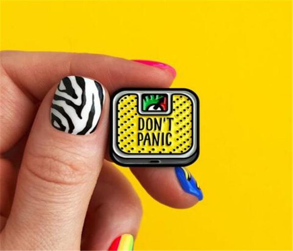 

cartoon don039t panic pins the hitchhiker039s guide to the galaxy pink yellow body weighing scale brooches kawaii badge cute9672692, Gray