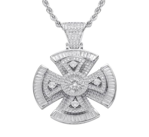 

brass material rotatable cross pendant necklace iced out micro pave cz gold silver color hip hop jewelry with 4mm tennis chain3211643