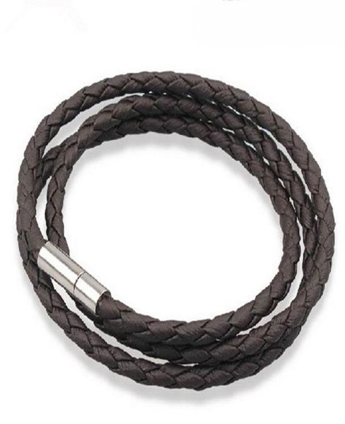 

mesh magnetic stainless steel clasp double wrap mens leather bangle bracelets wristband beautiful titanium bracelet for men jm0025355347, Golden;silver