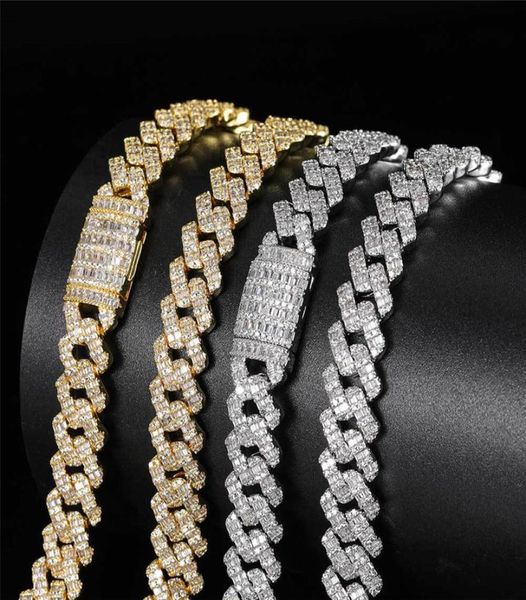 

10mm diamond cuban necklace chain iced out round square cz stone cuban chain gold silver plated mens hip hop jewelry7892029