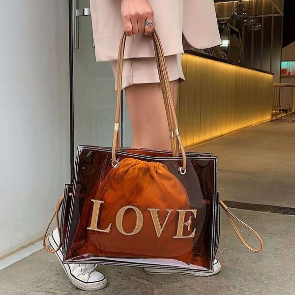 

single shoulder large capacity pvc transparent bag foreign style tote fashion bag