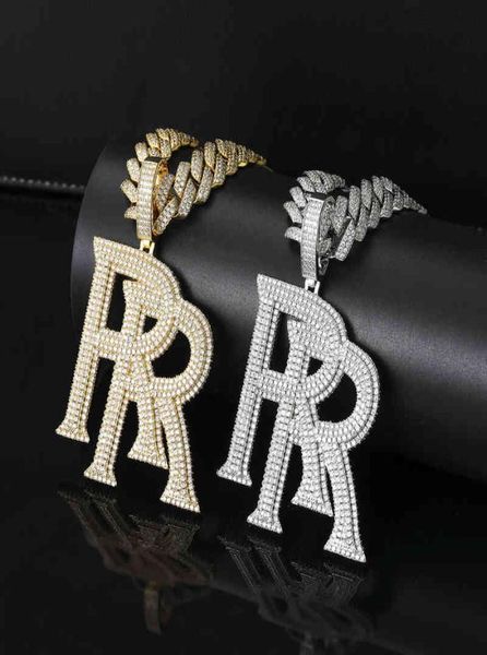 

men039s hiphop necklace roddyricch same double r rolls royce letter pendant1423485, Silver