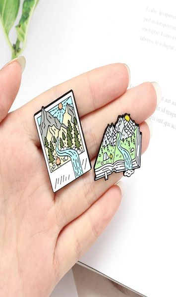 

cartoon outdoor po brooches mountain peak river campfire tent enamel pins creative metal accessories fashion jewelry clothes ba3610128, Gray