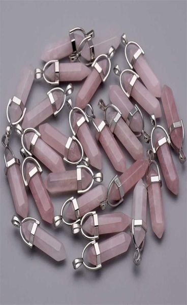 

fashion natural stone good quality quartz rose pendant necklaces for making jewelry charm point parts 2450pcslot whole 2114748046, Bronze;silver