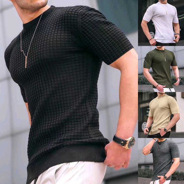 

2023 new summer men's small checkered t-shirt round neck casual half sleeve for men, White;black