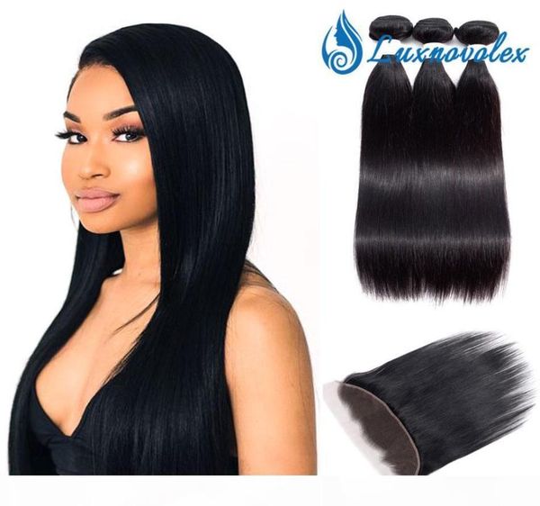 

malaysian hair bundles with frontal 8a brazilian straight virgin hair bundles with 13x4 frontal closure peruvian indian human hair4561456, Black