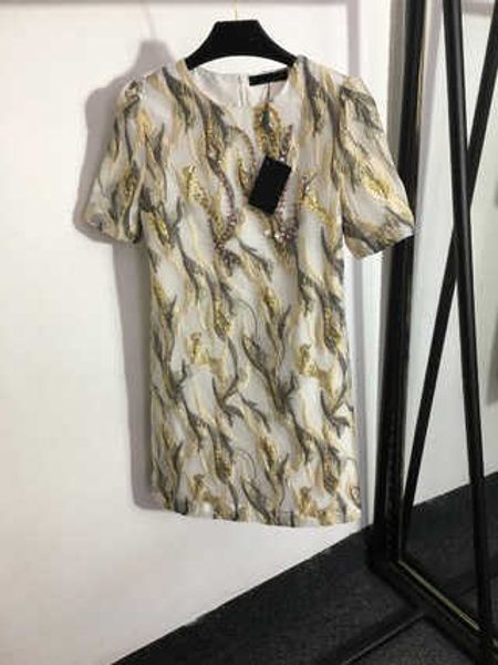 

designer summer clothing luxury dresses beading blended fabrics round neck zipper short sleeve mid-length dress fashion designers womens, Black;gray