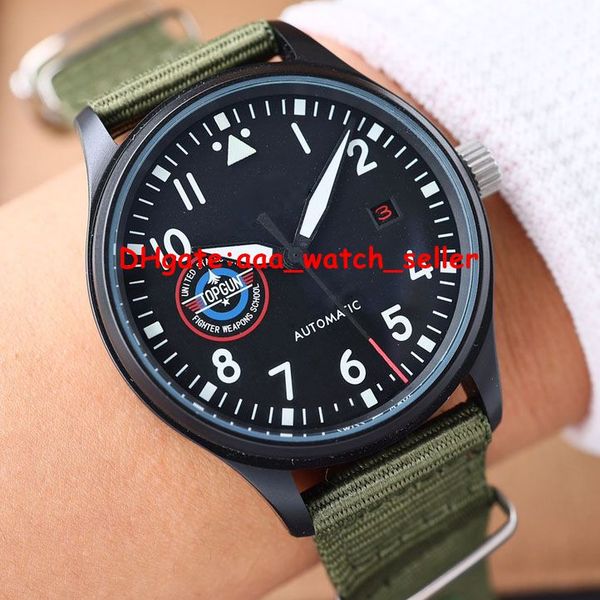 

3 styles luxury mens pilot watches 41mm mark 18 black case 35111 mechanical automatic movement red date nato strap sapphire luminous sport w, Slivery;brown