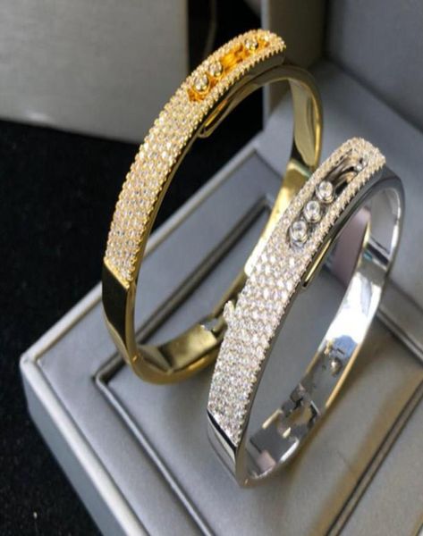 

wedding rolling jewelry 3 stone moving bracelet cuff three cz crystal diamond sliding move bangled moved turning famous designer j8942571, Black