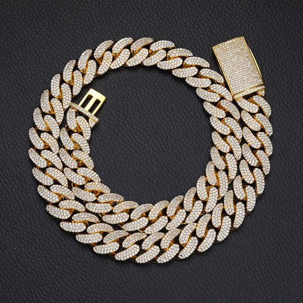

15mm 16-24inch gold silver colors 3rows cz cuban chain necklace bracelet for men women hip hop punk jewelry necklace chains