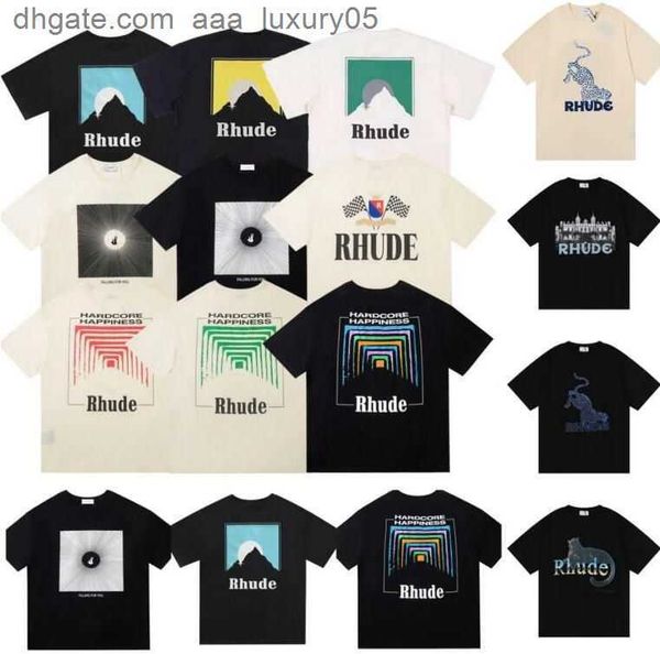 

mens rhude t shirt leopard letter print doodle high street tees men women casual loose t-shirt streetwear, White;black