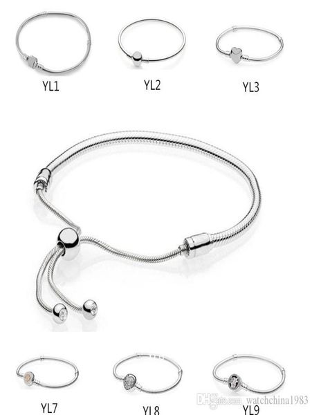 

authentic 925 sterling silver heart charms bracelet 6.7 inch 17cm fit european beads jewelry bangle real silver bracelet for women2554373, Golden;silver