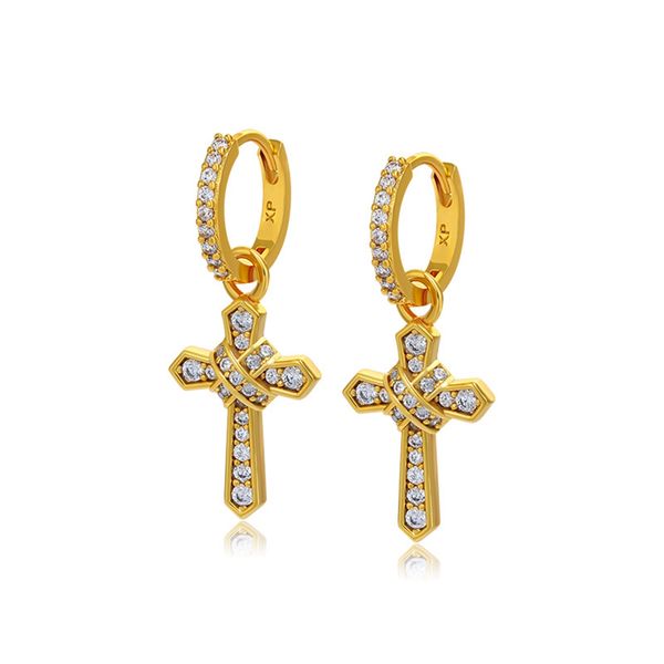 

women dangle earrings shiny cross zirconium earrings real 18k gold color fashion jewelry gift, Silver