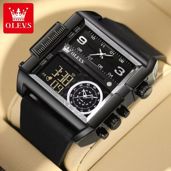 

olevs large dial multifunctional sports quartz watch men's watch 47 * 51mm, Slivery;brown