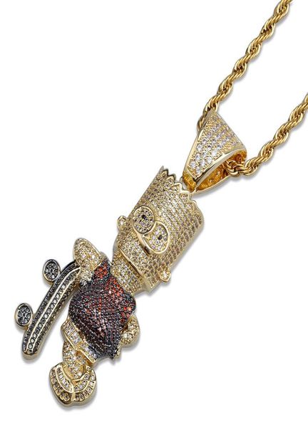 

hip hop cartoon 3d simpson pendant necklace iced out micro paved color zircon neckalce for men gift jewelry2354249, Silver