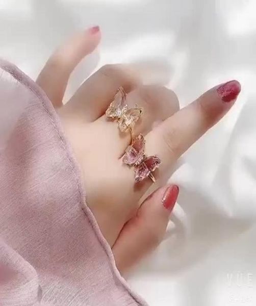 

fashion gilded open ring manufacturer direct s copper jewelry ring crystal glass gold plated butterfly rings9914554, Silver