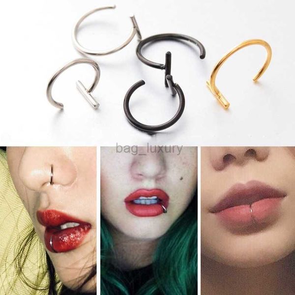 

1 pc fashion punk style fake lip piercing nose ring body accessories for women men, Silver
