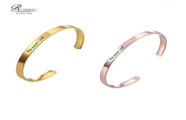 

custom name positive inspirational bracelet personalized jewelry initial engraved name custom bracelet bangle for woman13517313, Black