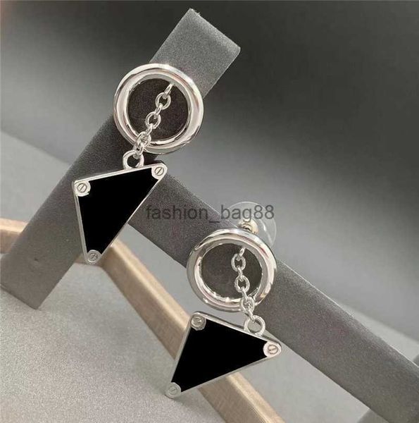 

chic triangle letter necklace designer tassel chain necklace earrings women hip hop triangles eardrops with stamps girl cool punk jewelry se, Black
