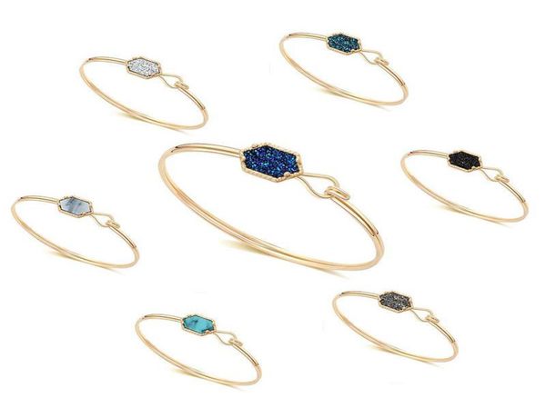 

america and europe selling womens gift bracelet beautiful 7 colors natural stone charm bangle8814504, Golden;silver